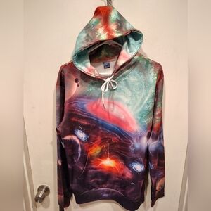 Unbranded Colorful Outer Space All Over Graphic Print Hoodie Sz M Novelty Casual